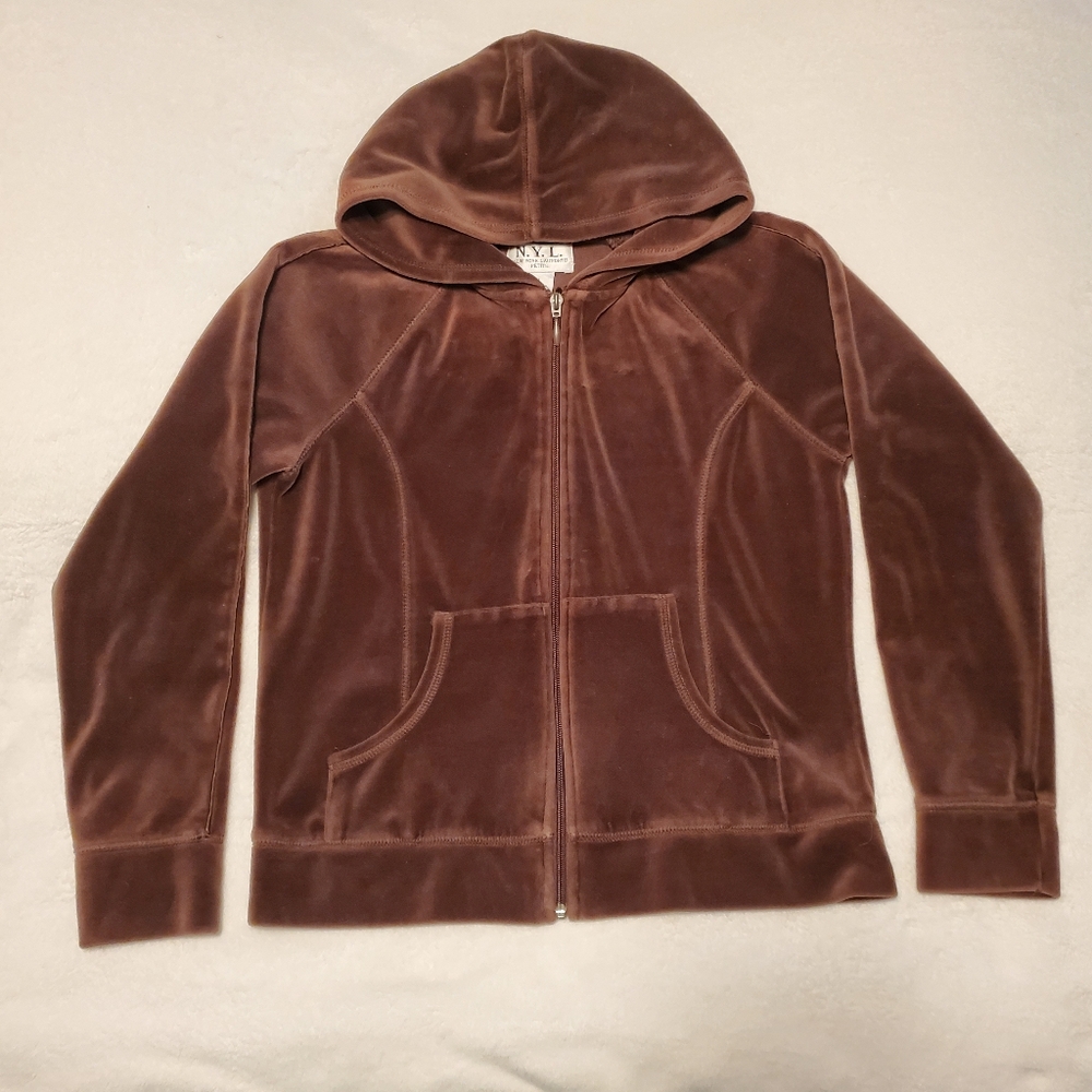 New York Laundry Chocolate Brown Velour Zip Hoodie